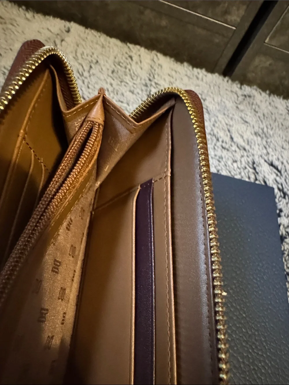 Daks Plaid Zip-Around Wallet in Beige and Brown Beautiful Condition